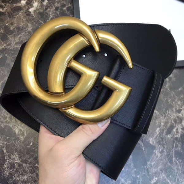 G*u*i wide leather belt with double g