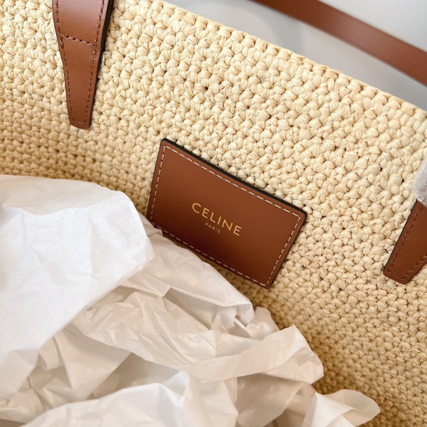 medium S*pple celin* classic panier in raffia and calfskin
